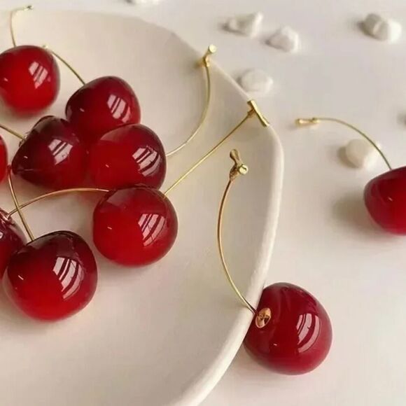 Cherry Earrings Red Fruit Fashion Jewelry Size 0.83''x1.7'' - Picture 9 of 10